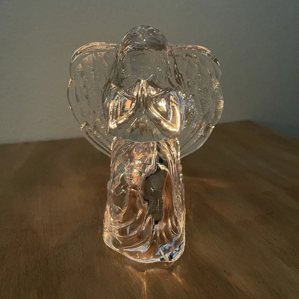 Crystal Glass Praying Angel Tea Light‎ Candle Holder Large & Heavy Celestial